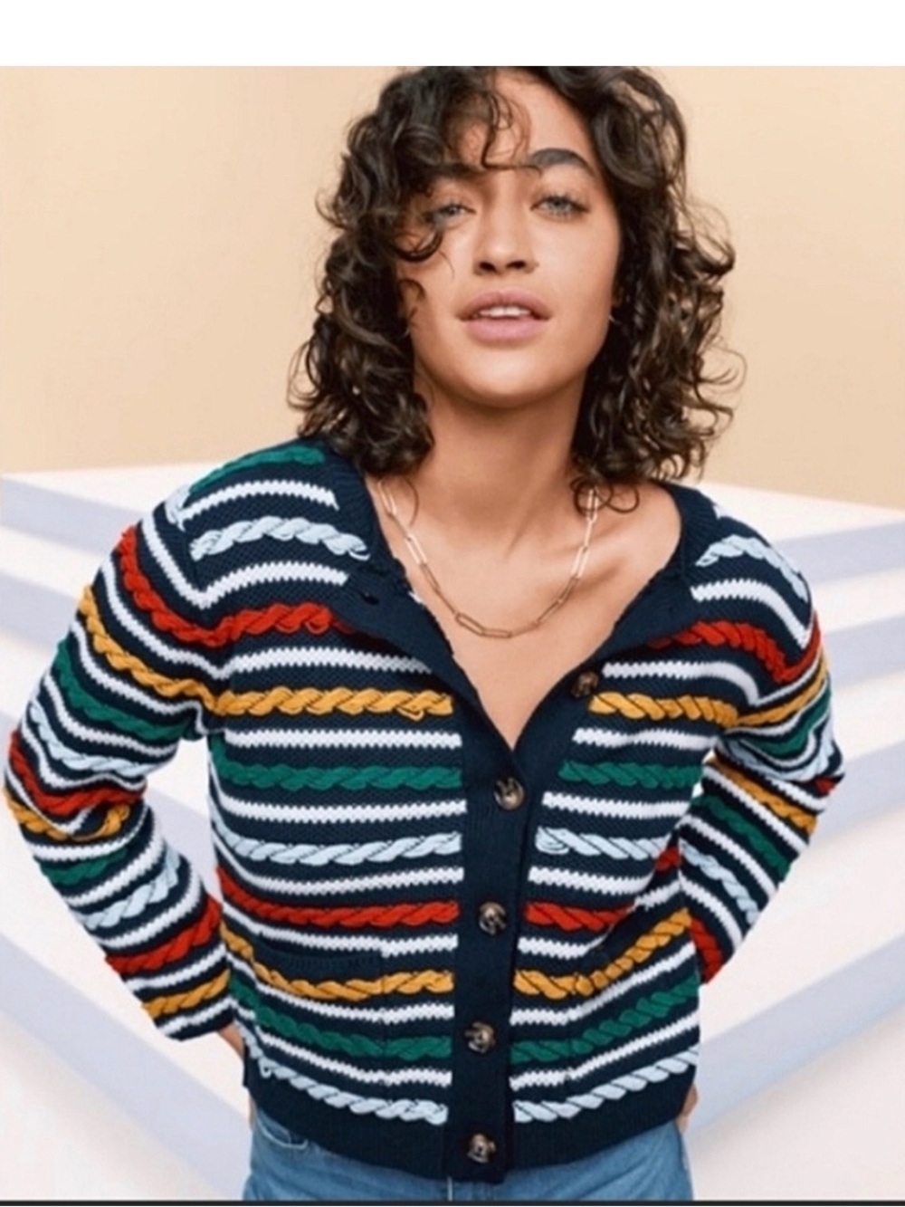 La Ligne x Target Textured Multicolor Striped Cable Nautical Cardigan